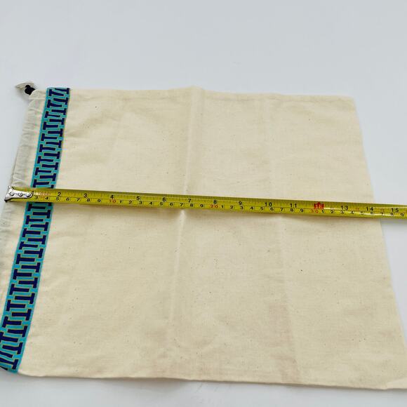Tory Burch Cream Cloth Dustbag Drawstring Teal Print Trim Gold Logo Pull - Picture 5 of 6